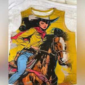 Pop Art Retro Style Tank Top western cowgirl, unisex size medium